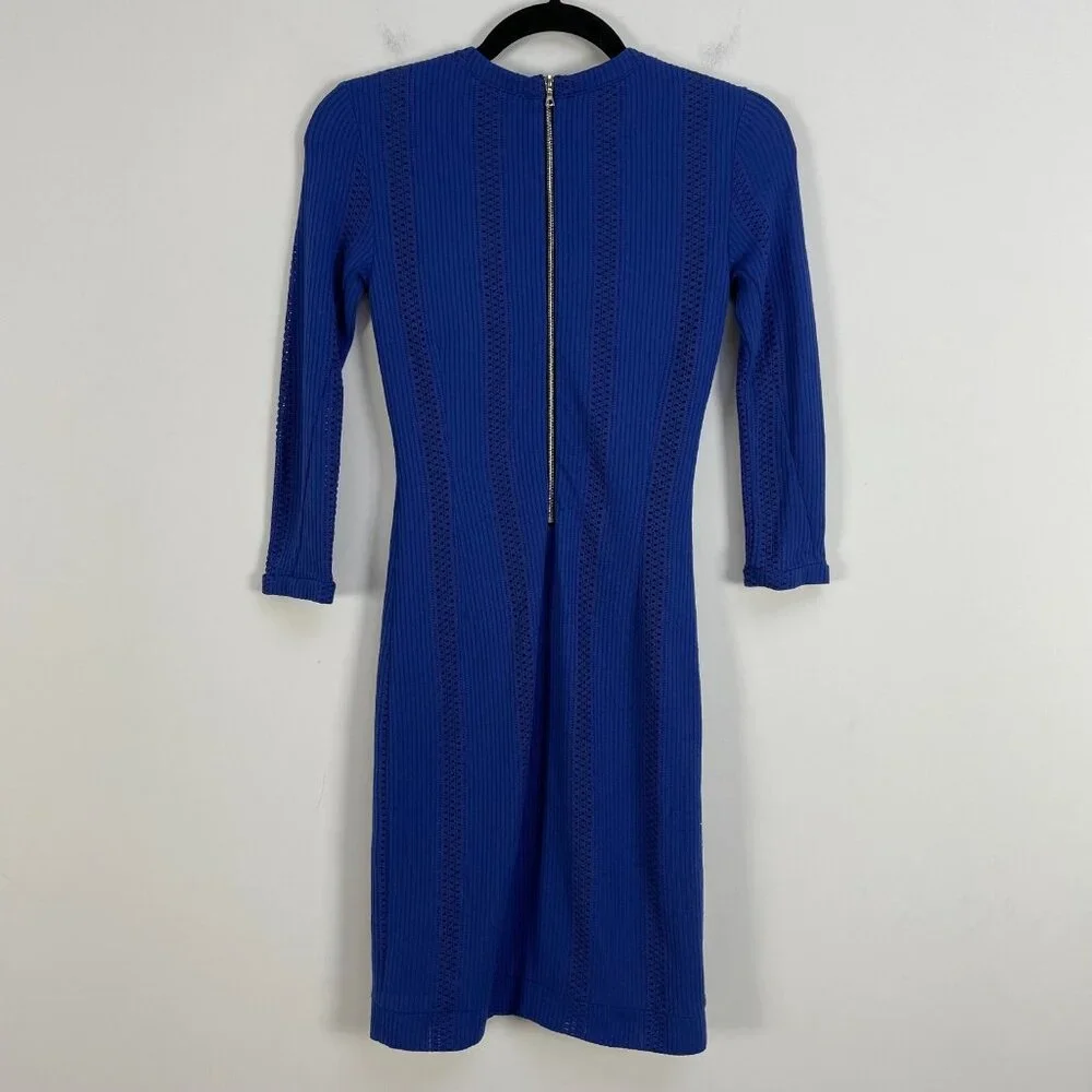RAG & BONE‎ Womens 0 Elsa Royal Blue Pointelle Knit Dress Bodycon 3/4 Sleeve - Picture 14 of 16